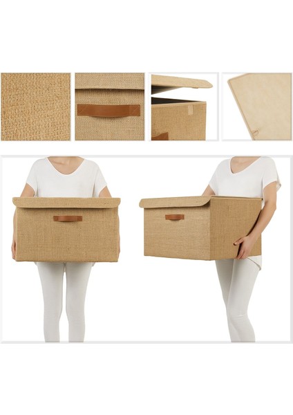 Jüt Kapaklı Dolap Içi Çamaşır Oyuncak Düzenleyici Katlanır Saklama Kutusu 48X40X30
