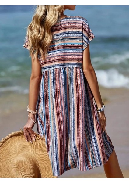 Kadın Kısa Kollu V Yakalı Pile Detay Keten Elbise fırsatları