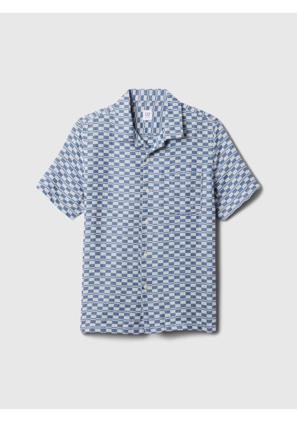 Erkek Çocuk Mavi Desenli Gauze Gömlek