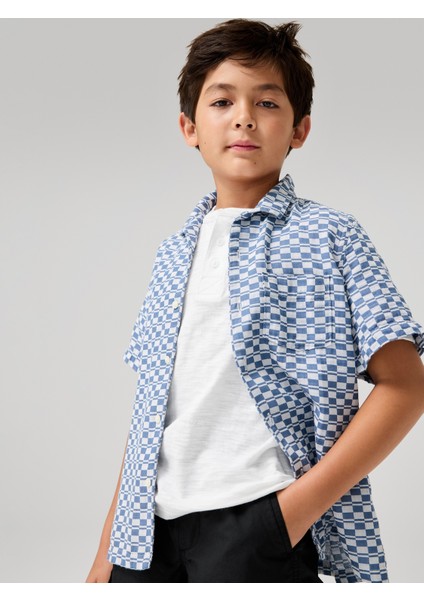 Erkek Çocuk Mavi Desenli Gauze Gömlek indirimleri
