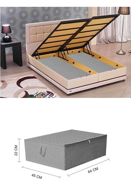 Geniş Baza Altı Saklama Hurcu, 64x45x22 cm, Çok Amaçlı Pratik Organizatör, Nefes Alan Kumaş