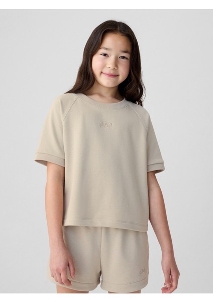 Kız Çocuk Bej Mini Gap Logo Raglan Sweatshirt