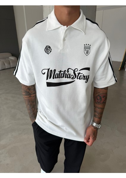 Matcha Story Polo Yaka T-Shirt- Beyaz modelleri