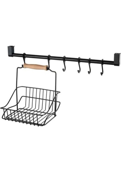 Kitchen Store Ferforje Metal Sepet Askı ve Kanca Set Siyah