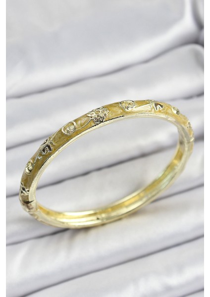 Mineli Gold Pirinç Sarı Renk Motifli Kadın Kelepçe - Lisinya