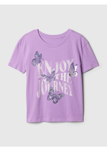 Kız Çocuk Lila Pullu Sequin Grafikli T-Shirt