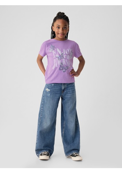 Kız Çocuk Lila Pullu Sequin Grafikli T-Shirt