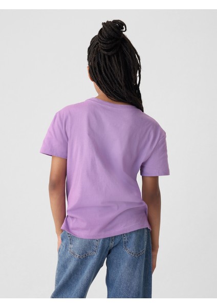 Kız Çocuk Lila Pullu Sequin Grafikli T-Shirt