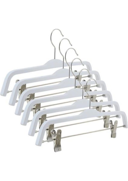 Beyaz Ahşap Mandallı Etek ve Pantolon Askısı 6'lı Set, Şık ve Kullanışlı Tasarım