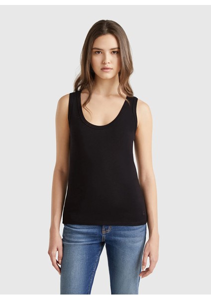 Siyah Kadın Yuvarlak Yaka Slim Fit Atlet 3GA2DH010