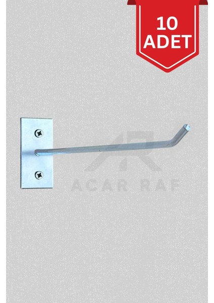 Gri Metal Duvar Kancası, 10 Adet, 25 cm, Monte Askı Çubuğu