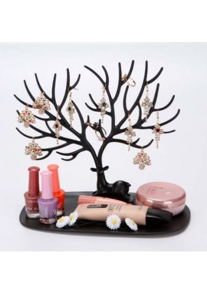 Siyah geyik tasarımlı takı standı, yüzük, küpe ve kolye askısı, 2 parça, beyaz modelleri