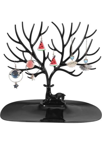 Siyah geyik tasarımlı takı standı, yüzük, küpe ve kolye askısı, 2 parça, beyaz indirimleri