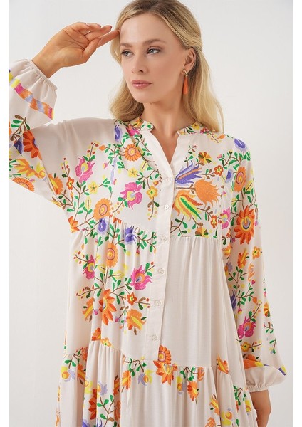 2423 Otantik Desenli Tesettür Elbise - B. Turuncu fırsatları