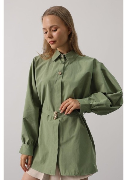 Kuşak Detaylı Tunik Gömlek - Haki fiyatları