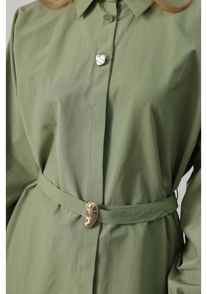 Kuşak Detaylı Tunik Gömlek - Haki fırsatları