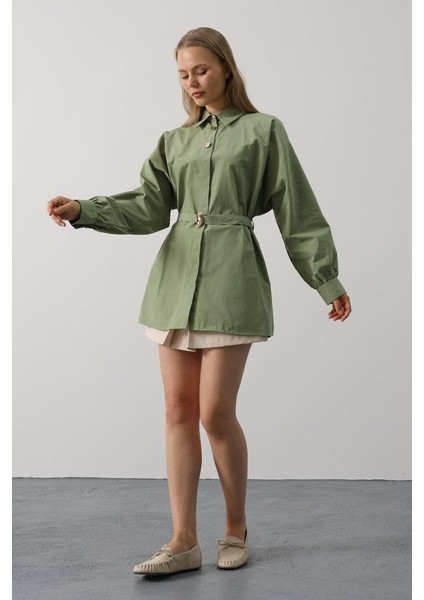 Kuşak Detaylı Tunik Gömlek - Haki