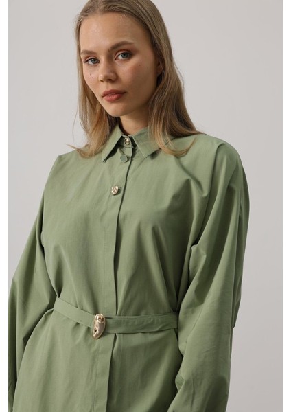 Kuşak Detaylı Tunik Gömlek - Haki modelleri