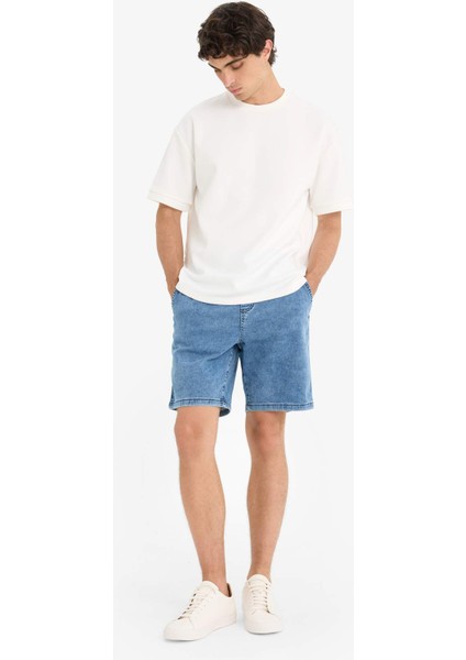 Regular Fit Beli Lastikli Rahat Kalıp Jean Bermuda Şort E4537AX25SM