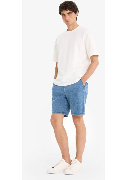 Regular Fit Beli Lastikli Rahat Kalıp Jean Bermuda Şort E4537AX25SM