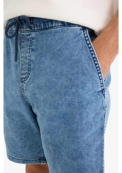 Regular Fit Beli Lastikli Rahat Kalıp Jean Bermuda Şort E4537AX25SM