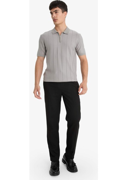 Standart Fit Polo Yaka Yarım Fermuarlı Triko Kısa Kollu Tişört F1945AX25SM fiyatları