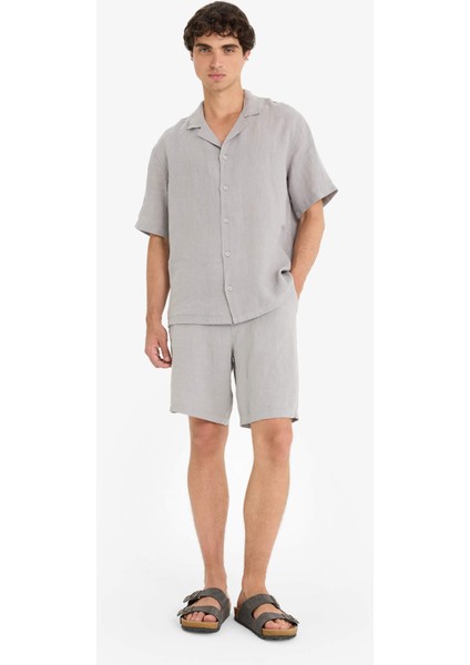 %100 Keten Relax Fit Bermuda ŞORT F4599AX25HS