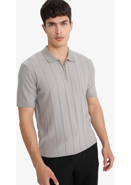 Standart Fit Polo Yaka Yarım Fermuarlı Triko Kısa Kollu Tişört F1945AX25SM modelleri