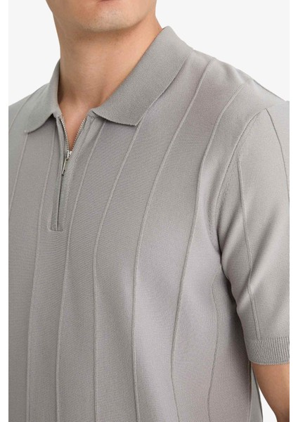 Standart Fit Polo Yaka Yarım Fermuarlı Triko Kısa Kollu Tişört F1945AX25SM indirimleri