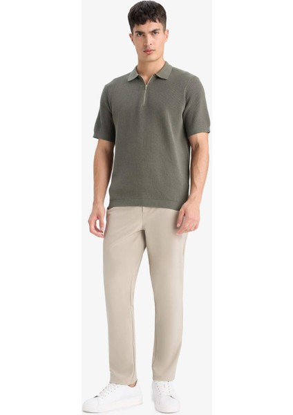 %100 Pamuk Standart Fit Yarım Fermuarlı Kısa Kollu Triko Polo Tişört E5862AX25SM fiyatları
