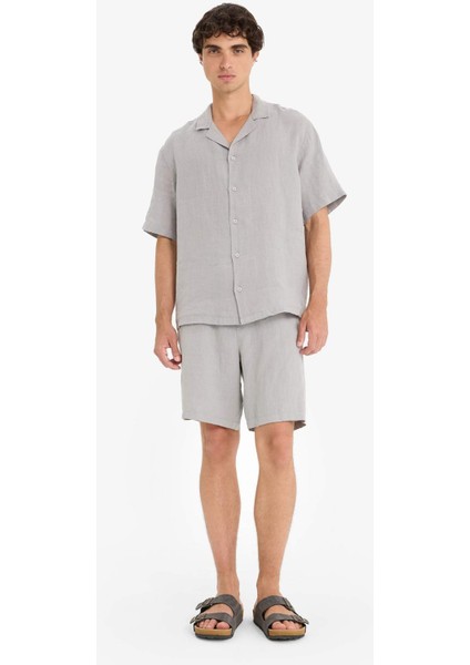 %100 Keten Relax Fit Bermuda ŞORT F4599AX25HS