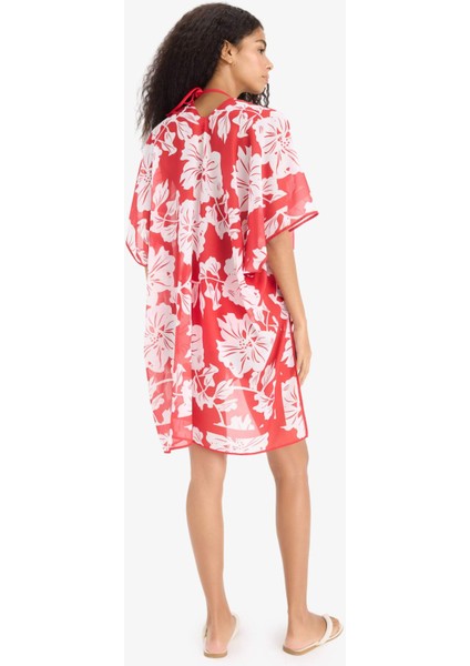 Regular Fit Tropikal Desenli Şifon Plaj Kimono-Fall in Love E8221AX25SP