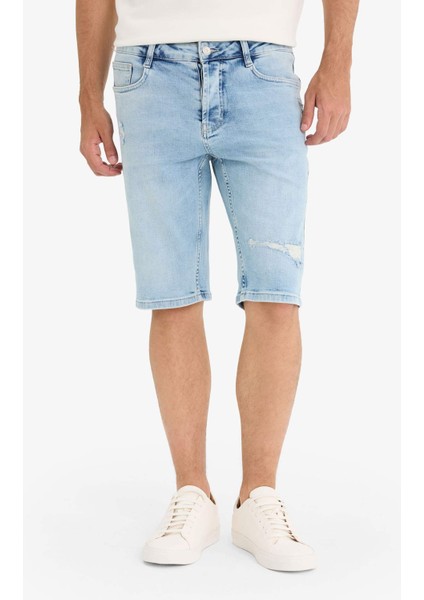 Slim Fit Dar Kesim Jean Bermuda Şort F4685AX25SM