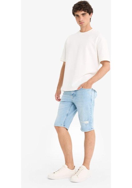 Slim Fit Dar Kesim Jean Bermuda Şort F4685AX25SM