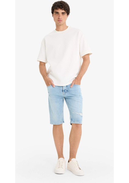 Slim Fit Dar Kesim Jean Bermuda Şort F4685AX25SM