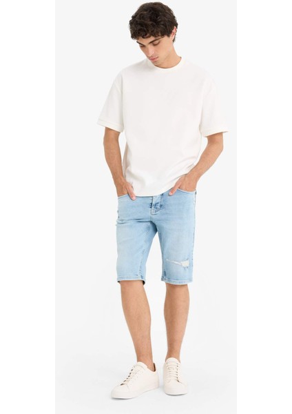Slim Fit Dar Kesim Jean Bermuda Şort F4685AX25SM