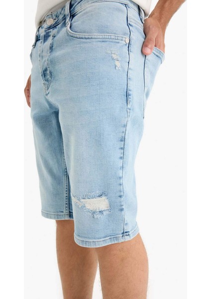 Slim Fit Dar Kesim Jean Bermuda Şort F4685AX25SM