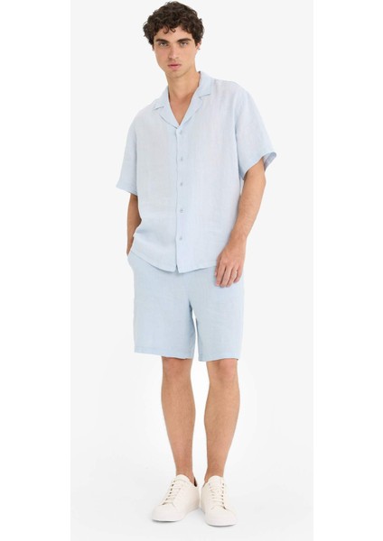 %100 Keten Relax Fit Bermuda Şort F4599AX25HS