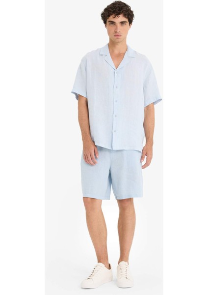 %100 Keten Relax Fit Bermuda Şort F4599AX25HS