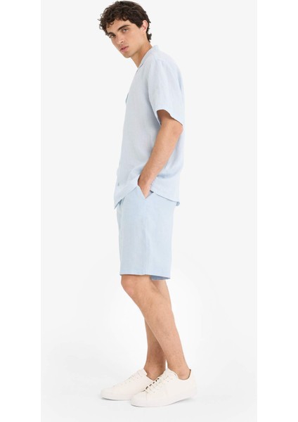 %100 Keten Relax Fit Bermuda Şort F4599AX25HS