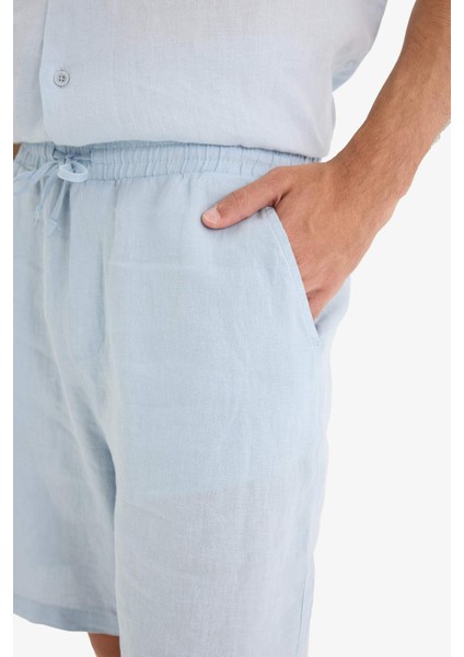 %100 Keten Relax Fit Bermuda Şort F4599AX25HS