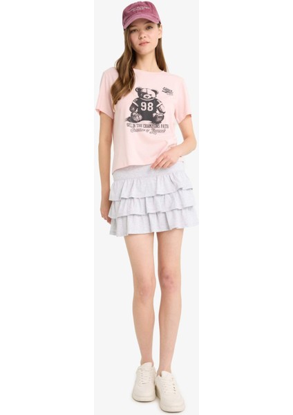 Coool Normal Bel Volanlı Penye Astar Beyaz Mini Etek modelleri