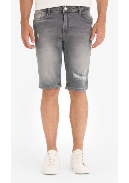 Slim Fit Dar Kesim Jean Bermuda Şort F4692AX25SM