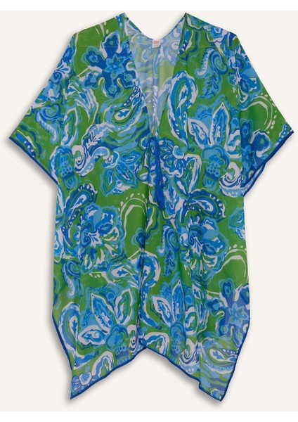 Regular Fit Tropikal Desenli Şifon Plaj Kimono-Fall in Love E8221AX25SP