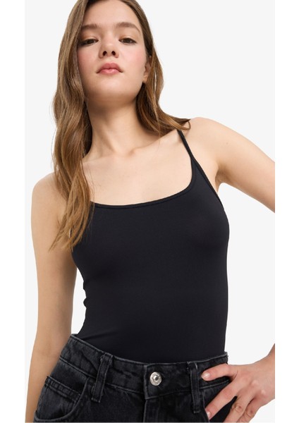 Basic Düz Askılı Siyah Çıtçıtlı Body F4207AX25SM
