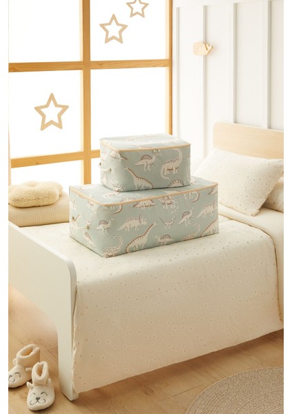 Yeşil Dinozor Desenli İki Parçalı Bebek ve Çocuk Yatak Takımı Seti