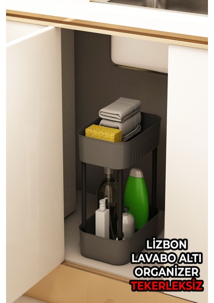 İki Katlı Çok Amaçlı Banyo ve Dolap Düzenleyici, 6 Parça, 35x26 cm, Antrasit