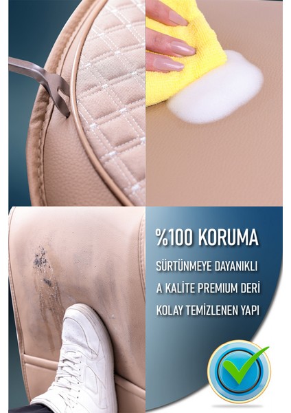 Peugeot Rifter 2024-2025 Uyumlu 3 Tekli Lüx Deri Oto Koltuk Kılıfı Ön Arka Takım Safir Bej fırsatları