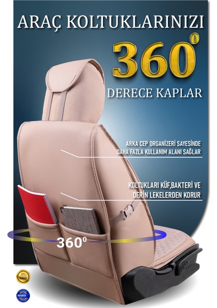 Peugeot Rifter 2019-2023 Uyumlu 3 Tekli Lüx Deri Oto Koltuk Kılıfı Ön Arka Takım Safir Bej