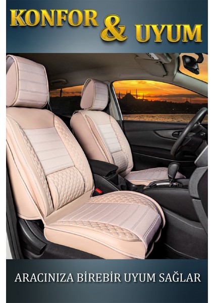 Seat Alhambra Uyumlu 3 Tekli 5 Koltuklu Lüx Deri Oto Koltuk Kılıfı Ön Arka Takım Safir Bej